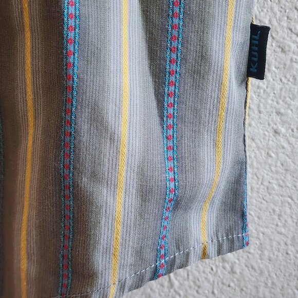 Kuhl Shirt Mens Medium Gray Blue Yellow Striped Short Sleeve Button Up Outdoor - Picture 4 of 13